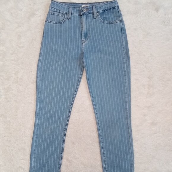 Levi's 721 Woman's Blue Stripes High Rise Skinny Denim Jeans Size: 26 - Picture 3 of 10